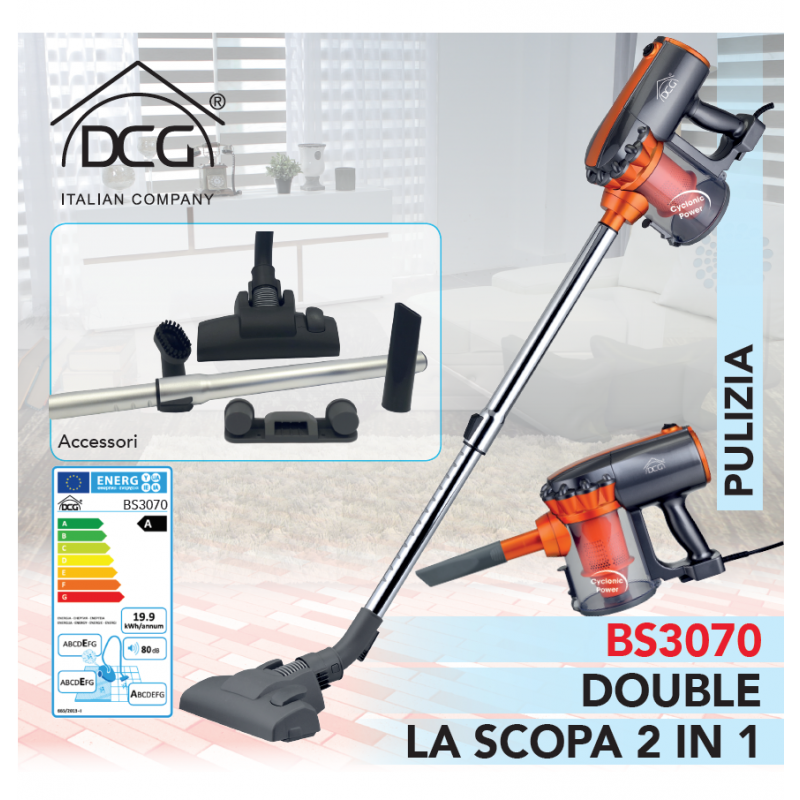 Aspirapolvere Scopa Elettrica Ciclonica 2 in 1 Dcg BS3070